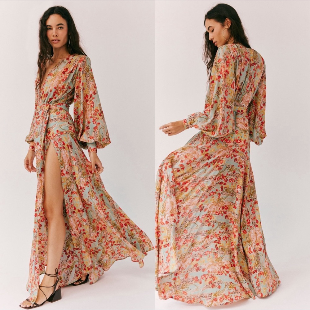 Free People Exclusive Print! 
Bronx & Banco Carmen Floral Gown Blue Multi Large